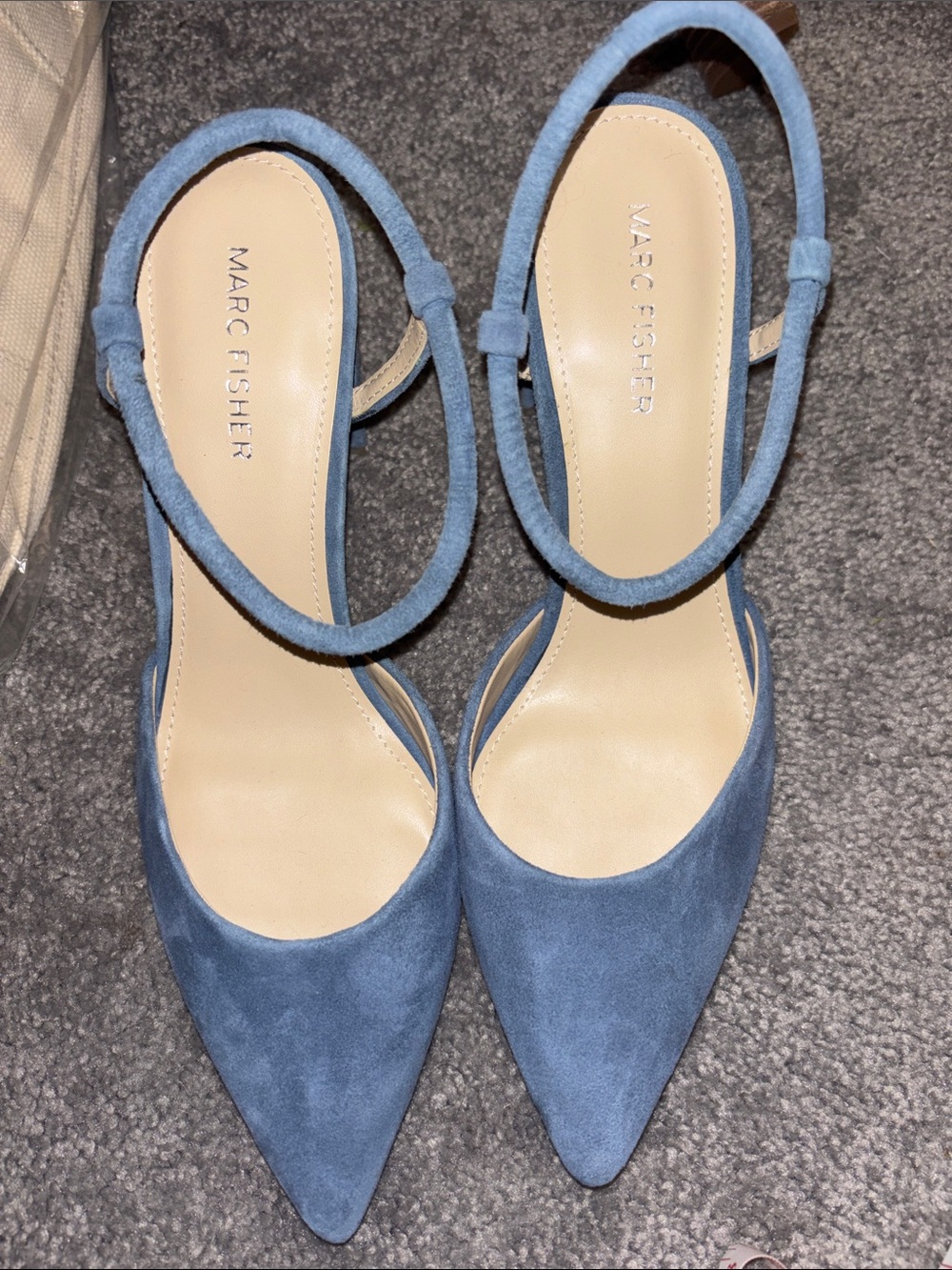 Marc Fisher Light Blue Suede Pointed-Toe Slingback Heels